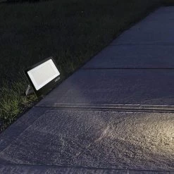 100-Watt Black Outdoor Integrated LED Warm White Thin Flood Light by Jushua -KINWELL shop black jushua flood lights ele l ctzb100w ww 31 1000