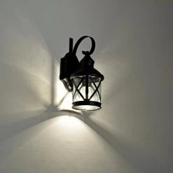 1-Bulb 11.5 in. H Black Outdoor Wall Lantern Sconce with Clear Seeded Glass by Jushua -KINWELL shop black jushua outdoor sconces gol f201010 1f 1000