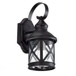 1-Bulb 11.5 in. H Black Outdoor Wall Lantern Sconce with Clear Seeded Glass by Jushua -KINWELL shop black jushua outdoor sconces gol f201010 c3 1000