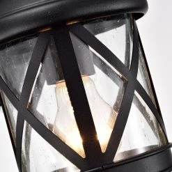 1-Bulb 11.5 in. H Black Outdoor Wall Lantern Sconce with Clear Seeded Glass by Jushua -KINWELL shop black jushua outdoor sconces gol f201010 fa 1000