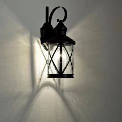 1-Bulb Black 16 in. H Outdoor Wall Lantern-Light Sconce with Clear seeded Glass by Jushua 12 1-Bulb Black 16 in. H Outdoor Wall Lantern-Light Sconce with Clear seeded Glass by Jushua -KINWELL shop black jushua outdoor sconces gol f201011 1f 1000