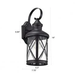 1-Bulb Black 16 in. H Outdoor Wall Lantern-Light Sconce with Clear seeded Glass by Jushua 15 1-Bulb Black 16 in. H Outdoor Wall Lantern-Light Sconce with Clear seeded Glass by Jushua -KINWELL shop black jushua outdoor sconces gol f201011 76 1000