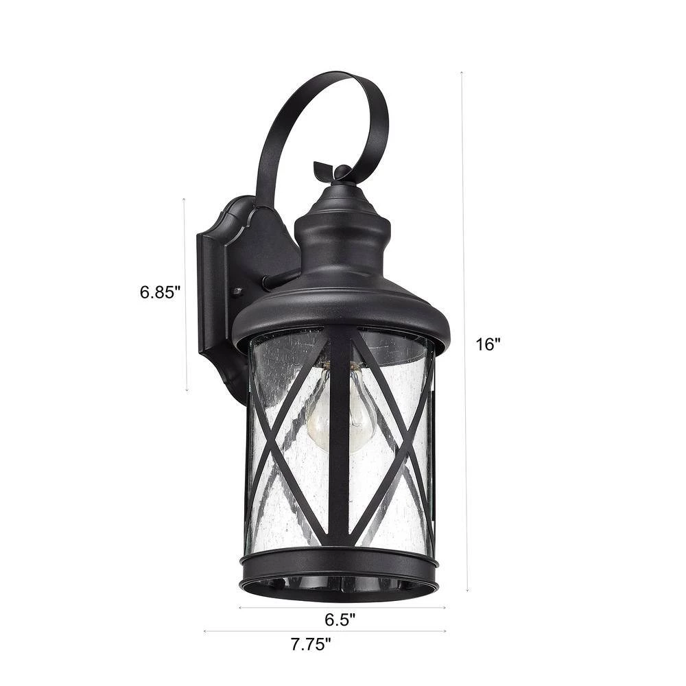 1-Bulb Black 16 in. H Outdoor Wall Lantern-Light Sconce with Clear seeded Glass by Jushua 9 1-Bulb Black 16 in. H Outdoor Wall Lantern-Light Sconce with Clear seeded Glass by Jushua - Image 7