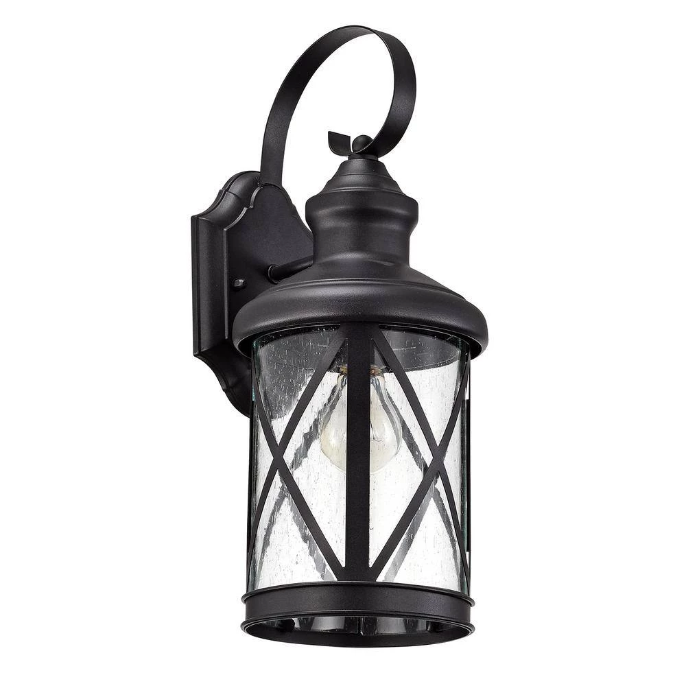 1-Bulb Black 16 in. H Outdoor Wall Lantern-Light Sconce with Clear seeded Glass by Jushua 5 1-Bulb Black 16 in. H Outdoor Wall Lantern-Light Sconce with Clear seeded Glass by Jushua - Image 3
