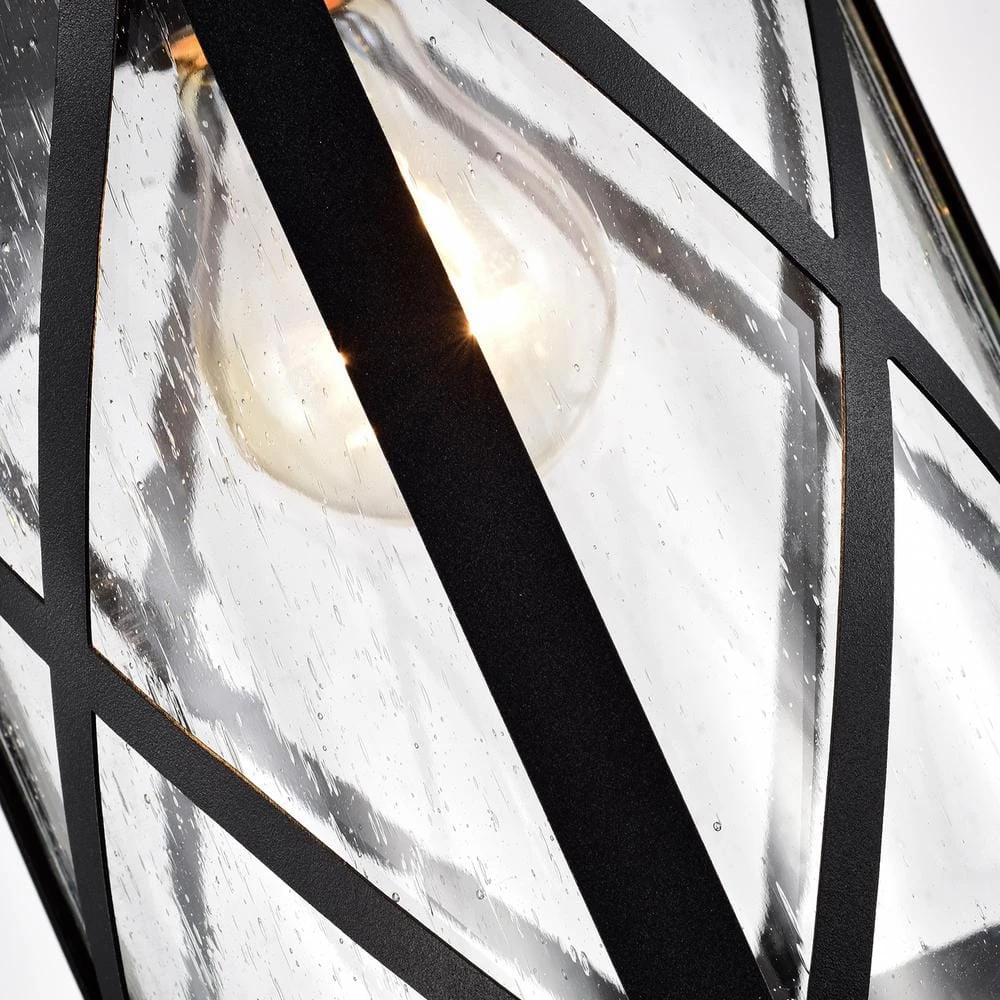 1-Bulb Black 16 in. H Outdoor Wall Lantern-Light Sconce with Clear seeded Glass by Jushua 8 1-Bulb Black 16 in. H Outdoor Wall Lantern-Light Sconce with Clear seeded Glass by Jushua - Image 6