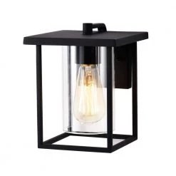 1-Light Black Metal Outdoor Wall Lantern Sconce with Clear Seeded Glass by Jushua