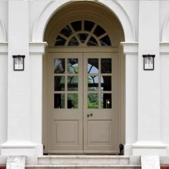 1-Light Black Metal Outdoor Wall Lantern Sconce with Clear Seeded Glass by Jushua -KINWELL shop black jushua outdoor sconces sd cy ca1907 w 76 1000