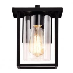 1-Light Black Metal Outdoor Wall Lantern Sconce with Clear Seeded Glass by Jushua -KINWELL shop black jushua outdoor sconces sd cy ca1907 w c3 1000