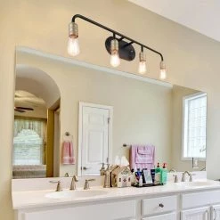 10.5 in. 4-Light Black Vanity Light with Dimmable by Jushua -KINWELL shop black jushua vanity lighting acr 10504bk bd 1f 1000