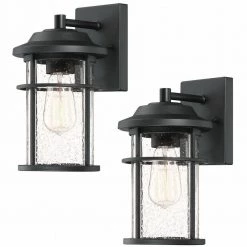 1-Light Black Not Solar Outdoor Wall Lantern Sconce with Clear Glass Shade (2-Pack) by Pia Ricco