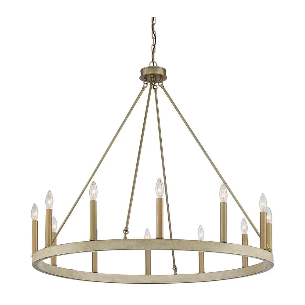Rustic 12-Light Chandelier Oak and Brass Finish Candle Style Chandelier with Metal Wagon Wheel by Jushua 3 Rustic 12-Light Chandelier Oak and Brass Finish Candle Style Chandelier with Metal Wagon Wheel by Jushua
