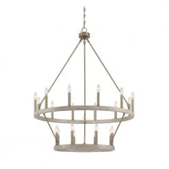 Rustic 20-Light Chandelier Oak and Brass Finish Candle Style Chandelier with Metal Wagon Wheel by Jushua