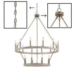 Rustic 20-Light Chandelier Oak and Brass Finish Candle Style Chandelier with Metal Wagon Wheel by Jushua -KINWELL shop brass jushua chandeliers acr l 10588wo bd c3 1000