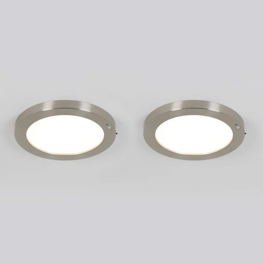 Lumo 8 in. 1-Light Brushed Nickel Modern LED Flush Mount Ceiling Light for Hallway (2-Pack) by Artika 4 Lumo 8 in. 1-Light Brushed Nickel Modern LED Flush Mount Ceiling Light for Hallway (2-Pack) by Artika - Image 2