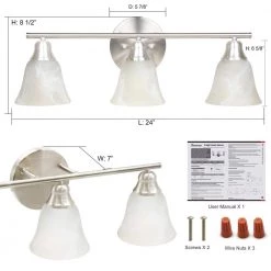 24 in. 3-Lights Brushed Nickel LED Vanity Light Bar by KINWELL 11 24 in. 3-Lights Brushed Nickel LED Vanity Light Bar by KINWELL -KINWELL shop brushed nickel kinwell vanity lighting vt132400 bn 1 44 1000