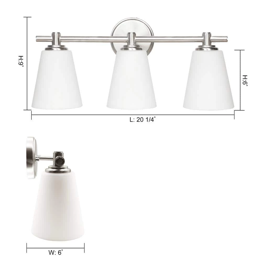 20 in. 3-Light Brushed Nickel LED Vanity Light with Glass Shade by KINWELL 4 20 in. 3-Light Brushed Nickel LED Vanity Light with Glass Shade by KINWELL - Image 3