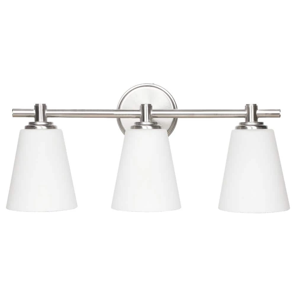 20 in. 3-Light Brushed Nickel LED Vanity Light with Glass Shade by KINWELL 2 20 in. 3-Light Brushed Nickel LED Vanity Light with Glass Shade by KINWELL