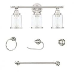 5.1 in. 3 Light Brushed Nickel Vanity Light with Bathroom Set by Pia Ricco