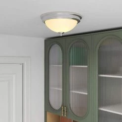 Dome 2-Light 13 in. Brushed Nickle Finish Ceiling Fixture Flush Mount by Pia Ricco -KINWELL shop brushed nickle finish pia ricco flush mount lights 1jay 75842 31 1000