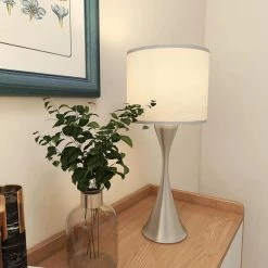 27.19 in. 1-Light Brushed Nickle Table Lamp with Grey Fabric Shade (2-Packs) by Pia Ricco -KINWELL shop brushed nickle pia ricco table lamps 1jay 2102bn 31 1000