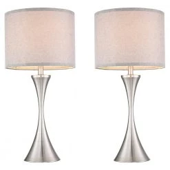 27.19 in. 1-Light Brushed Nickle Table Lamp with Grey Fabric Shade (2-Packs) by Pia Ricco