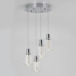Essence Globe 25-Watt Integrated LED 4-Light Chrome Modern Hanging Pendant Light Chandelier for Kitchen Dining Room by Artika -KINWELL shop chrome artika chandeliers chg4ls 1f 1000