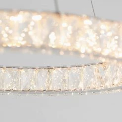 Celebrity 20-Watt Integrated LED Chrome Modern Hanging Pendant Light with Clear Crystals for Kitchen Dining Room by Artika -KINWELL shop chrome artika chandeliers drgl c1 44 1000