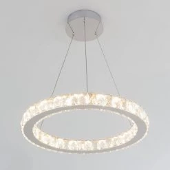 Celebrity 20-Watt Integrated LED Chrome Modern Hanging Pendant Light with Clear Crystals for Kitchen Dining Room by Artika -KINWELL shop chrome artika chandeliers drgl c1 4f 1000