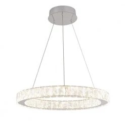 Celebrity 20-Watt Integrated LED Chrome Modern Hanging Pendant Light with Clear Crystals for Kitchen Dining Room by Artika