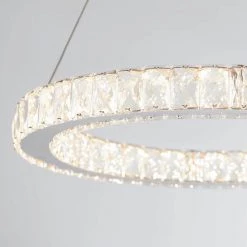 Celebrity 20-Watt Integrated LED Chrome Modern Hanging Pendant Light with Clear Crystals for Kitchen Dining Room by Artika -KINWELL shop chrome artika chandeliers drgl c1 76 1000