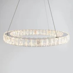Celebrity 20-Watt Integrated LED Chrome Modern Hanging Pendant Light with Clear Crystals for Kitchen Dining Room by Artika -KINWELL shop chrome artika chandeliers drgl c1 fa 1000