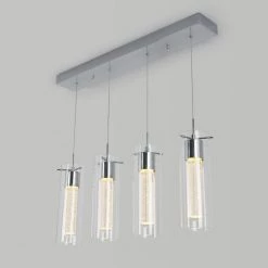 Essence 4-Light Chrome Modern Integrated LED Island Light Hanging Pendant Light Chandelier for Kitchen Dining Room by Artika -KINWELL shop chrome artika chandeliers ome59b hd2d c3 1000