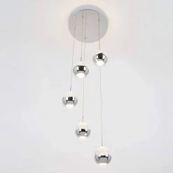 Oracle 22-Watt Integrated LED 5-Light Chrome Modern Hanging Pendant Light Chandelier for Kitchen and Staircase by Artika -KINWELL shop chrome artika chandeliers ora5l hd2 4f 1000