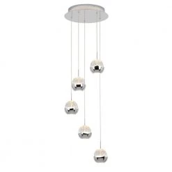Oracle 22-Watt Integrated LED 5-Light Chrome Modern Hanging Pendant Light Chandelier for Kitchen and Staircase by Artika