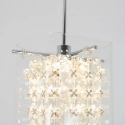 Crystal Cube 5.5-Watt Modern Integrated LED Chrome Hanging Pendant Light with Glass Shade for Kitchen Island by Artika -KINWELL shop chrome artika chandeliers pdt 1cc 1f 1000