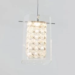 Crystal Cube 5.5-Watt Modern Integrated LED Chrome Hanging Pendant Light with Glass Shade for Kitchen Island by Artika -KINWELL shop chrome artika chandeliers pdt 1cc 4f 1000