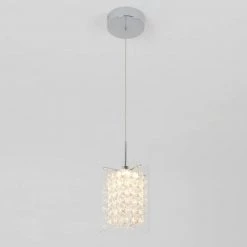 Crystal Cube 5.5-Watt Modern Integrated LED Chrome Hanging Pendant Light with Glass Shade for Kitchen Island by Artika -KINWELL shop chrome artika chandeliers pdt 1cc fa 1000