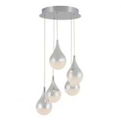 Glitzer 30-Watt Integrated LED 5-Light Chrome Modern Hanging Pendant Light for Living Room by Artika