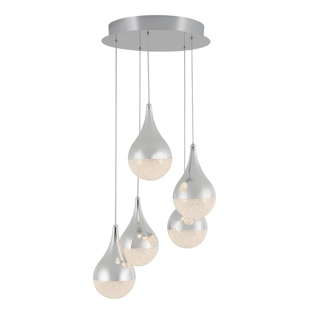 Glitzer 30-Watt Integrated LED 5-Light Chrome Modern Hanging Pendant Light for Living Room by Artika 3 Glitzer 30-Watt Integrated LED 5-Light Chrome Modern Hanging Pendant Light for Living Room by Artika