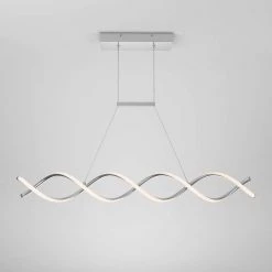 DNA Linear 16-Watt Integrated LED Chrome Modern Hanging Pendant Light for Kitchen Island by Artika -KINWELL shop chrome artika chandeliers pdt dl cr 44 1000