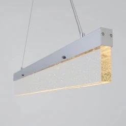 Essence Bar 28-Watt Integrated LED Chrome Modern Island Light Hanging Pendant Light Chandelier for Kitchen Dining Room by Artika -KINWELL shop chrome artika chandeliers pdt eb c3 1000