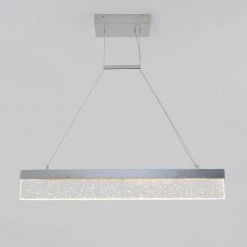 Essence Bar 28-Watt Integrated LED Chrome Modern Island Light Hanging Pendant Light Chandelier for Kitchen Dining Room by Artika -KINWELL shop chrome artika chandeliers pdt eb fa 1000