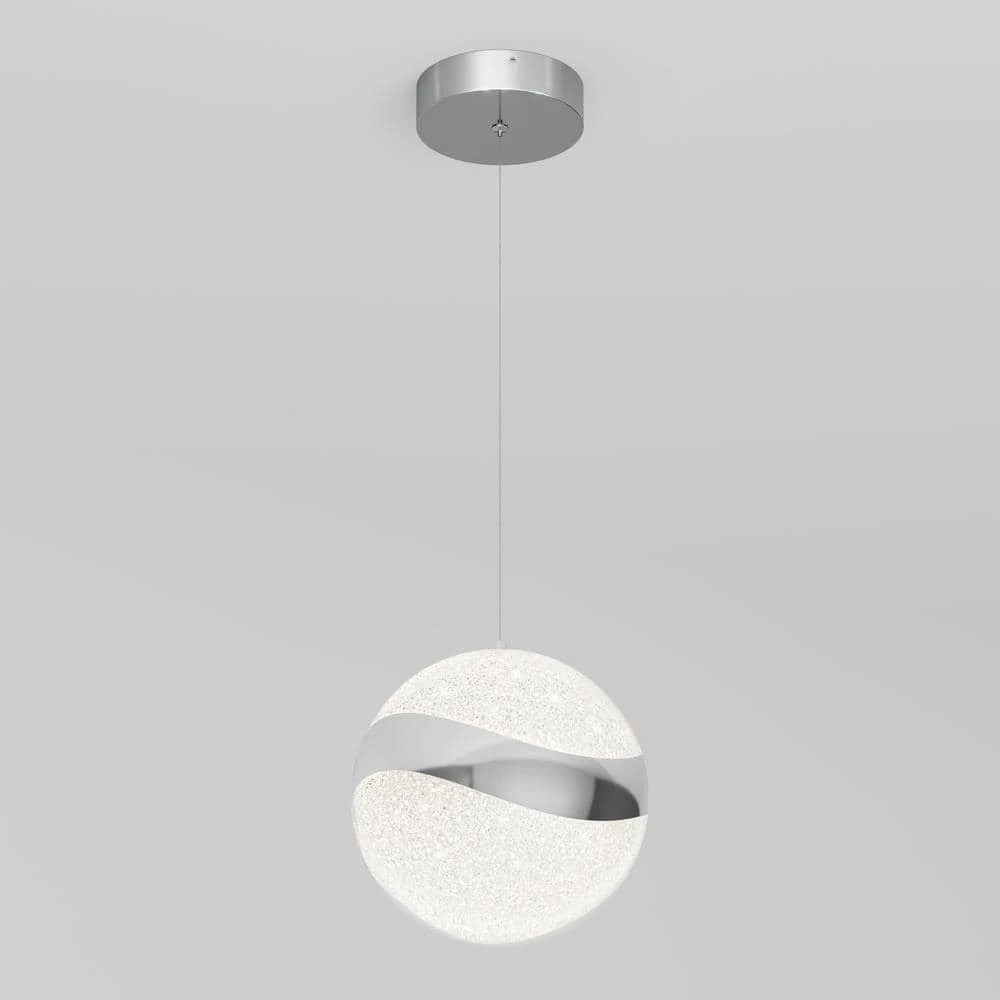 Wavey Ball 20-Watt 1-Light Integrated LED Chrome Modern Hanging Pendant Light with Acrylic for Kitchen Island by Artika 7 Wavey Ball 20-Watt 1-Light Integrated LED Chrome Modern Hanging Pendant Light with Acrylic for Kitchen Island by Artika - Image 5