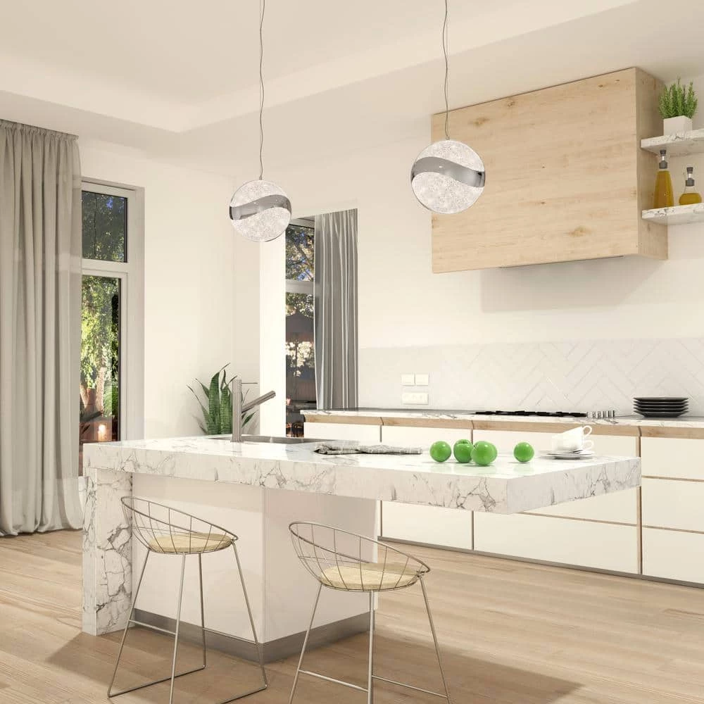 Wavey Ball 20-Watt 1-Light Integrated LED Chrome Modern Hanging Pendant Light with Acrylic for Kitchen Island by Artika 4 Wavey Ball 20-Watt 1-Light Integrated LED Chrome Modern Hanging Pendant Light with Acrylic for Kitchen Island by Artika - Image 2