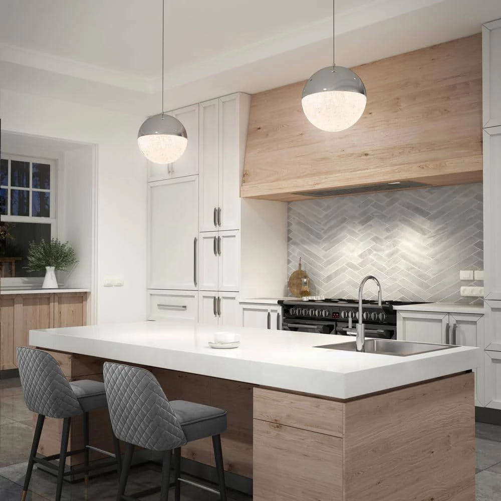 Sparkle Ball 23-Watt Integrated LED Chrome Modern Hanging Pendant Light for Kitchen Island by Artika 4 Sparkle Ball 23-Watt Integrated LED Chrome Modern Hanging Pendant Light for Kitchen Island by Artika - Image 2