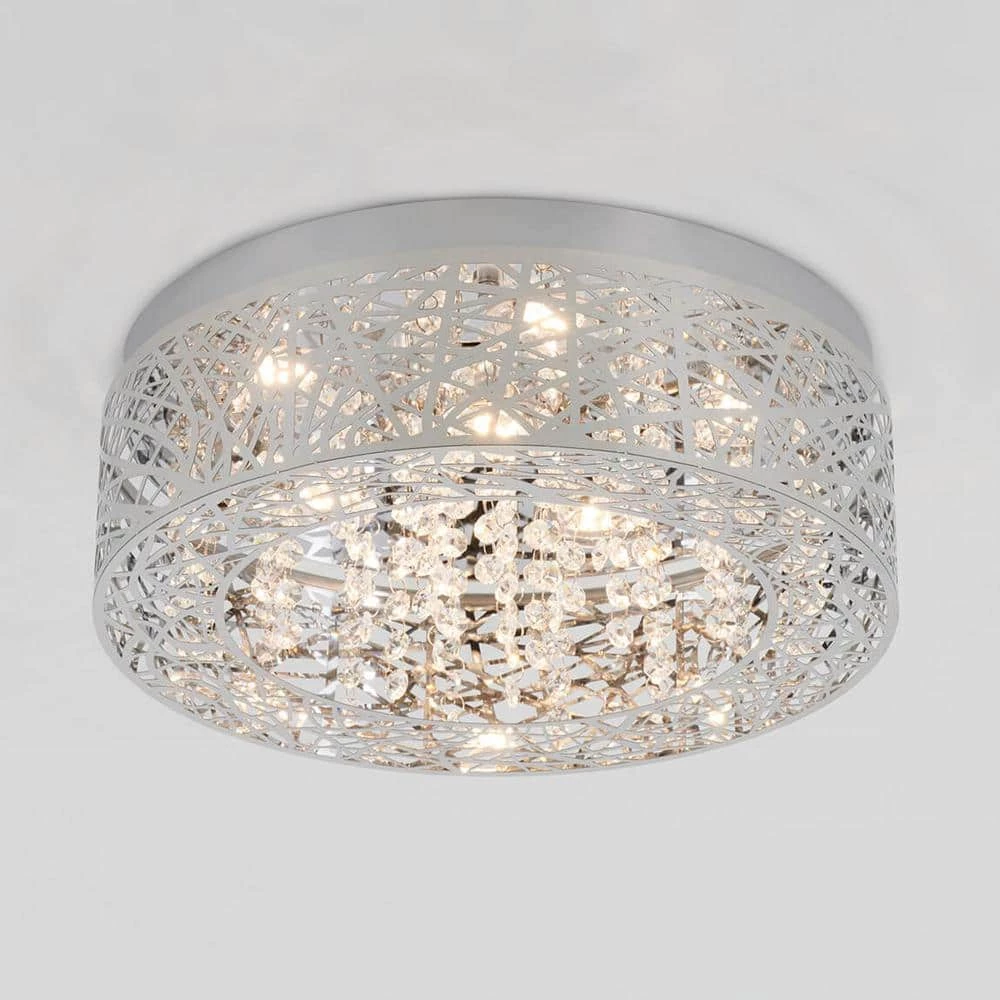Crystal Nest 15 in. Chrome Modern Integrated LED Flush Mount Ceiling Light Chandelier for Hallway and Bedroom by Artika 3 Crystal Nest 15 in. Chrome Modern Integrated LED Flush Mount Ceiling Light Chandelier for Hallway and Bedroom by Artika