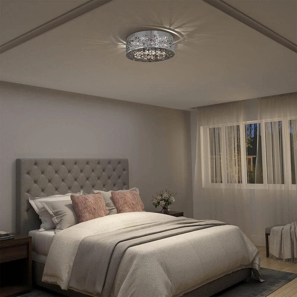 Crystal Nest 15 in. Chrome Modern Integrated LED Flush Mount Ceiling Light Chandelier for Hallway and Bedroom by Artika 4 Crystal Nest 15 in. Chrome Modern Integrated LED Flush Mount Ceiling Light Chandelier for Hallway and Bedroom by Artika - Image 2