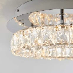 Celebrity 13.8 in. Modern Crystal Chrome LED Semi-Flush Mount Ceiling Light Chandelier for Hallway and Bedroom by Artika -KINWELL shop chrome artika flush mount lights fmgl c1 1f 1000