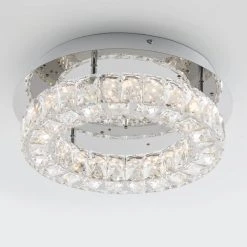 Celebrity 13.8 in. Modern Crystal Chrome LED Semi-Flush Mount Ceiling Light Chandelier for Hallway and Bedroom by Artika -KINWELL shop chrome artika flush mount lights fmgl c1 44 1000