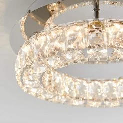 Celebrity 13.8 in. Modern Crystal Chrome LED Semi-Flush Mount Ceiling Light Chandelier for Hallway and Bedroom by Artika -KINWELL shop chrome artika flush mount lights fmgl c1 4f 1000
